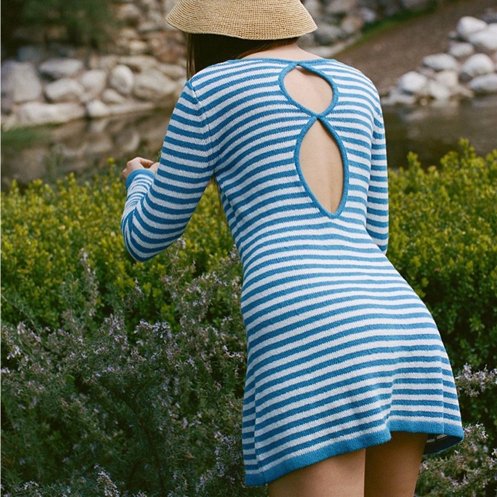 Striped Open-Back Mini Dress - Blue/White